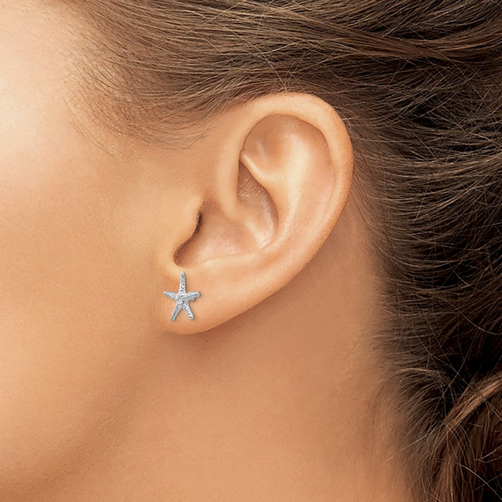 14k Real Solid Gold Starfish Stud Earrings, 11mm
