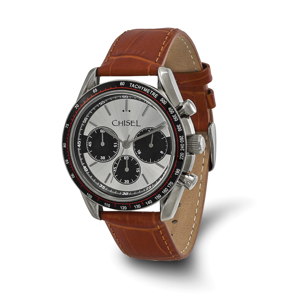 Chisel Mens Stainless Steel Brown Leather Chronograph Watch
