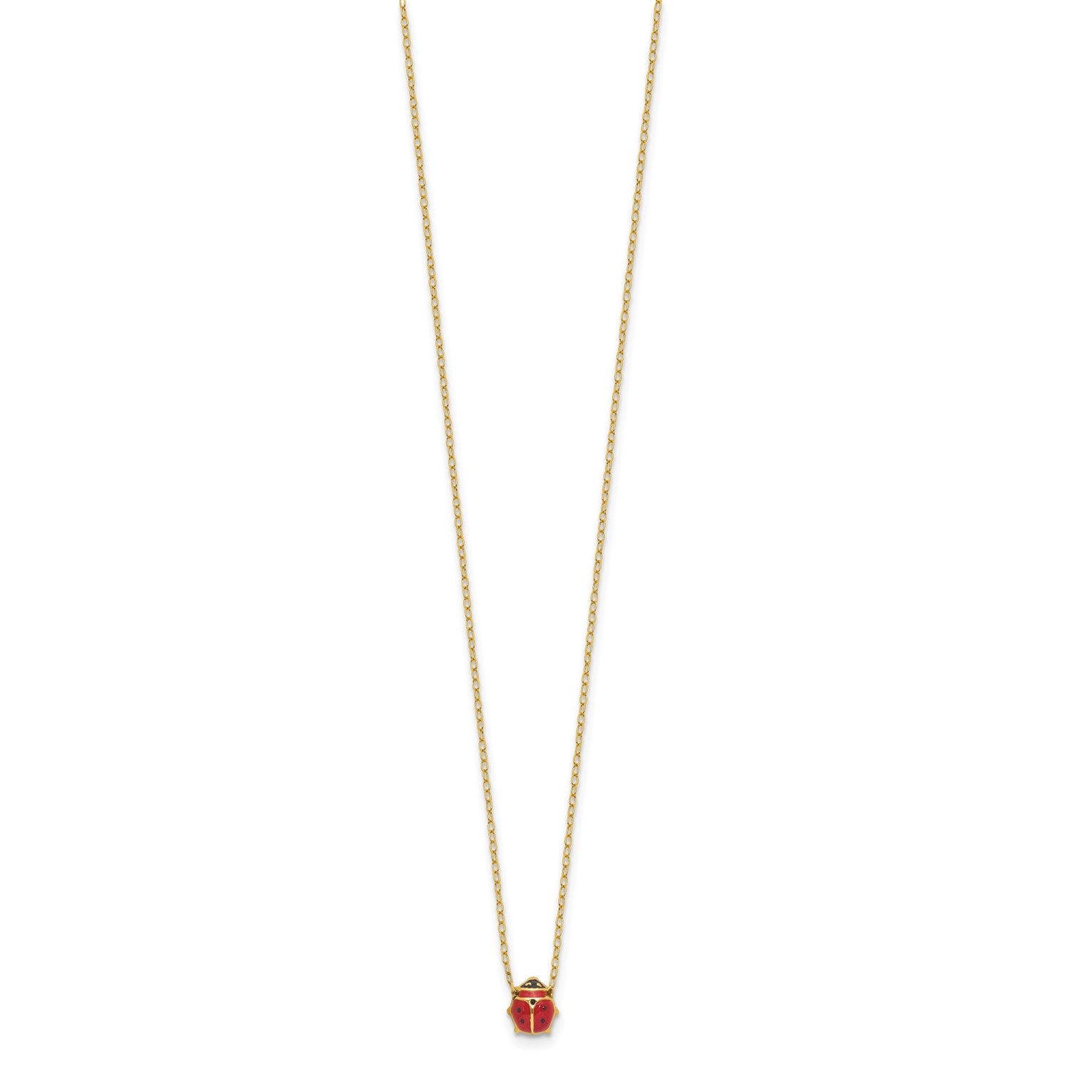 14k Yellow Gold Enameled Ladybug Pendant Necklace, 17 Inches fine designer jewelry for men and women