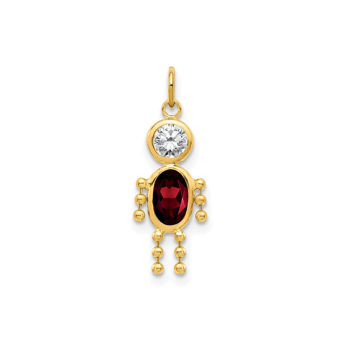 Real Yellow Gold Male Shape Birthstone Pendant Charm, 19x9mm