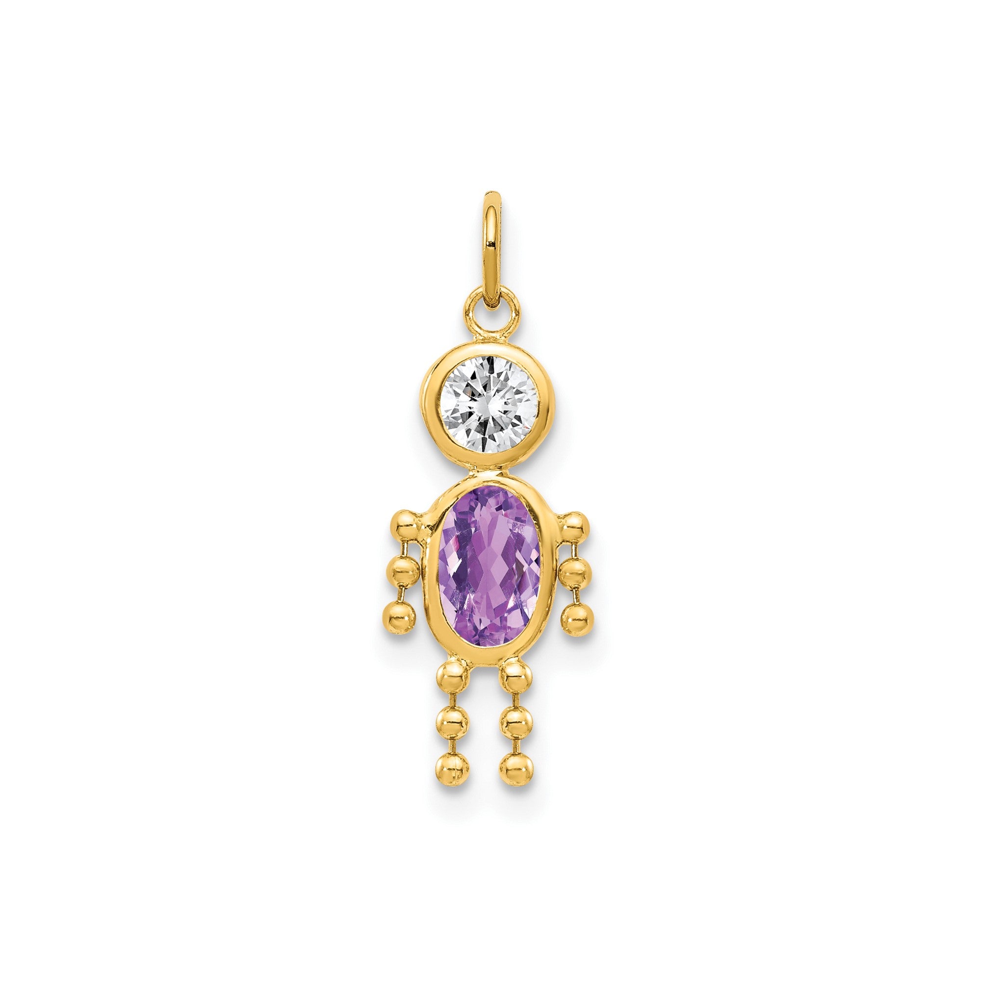 Real Yellow Gold Male Shape Birthstone Pendant Charm, 19x9mm