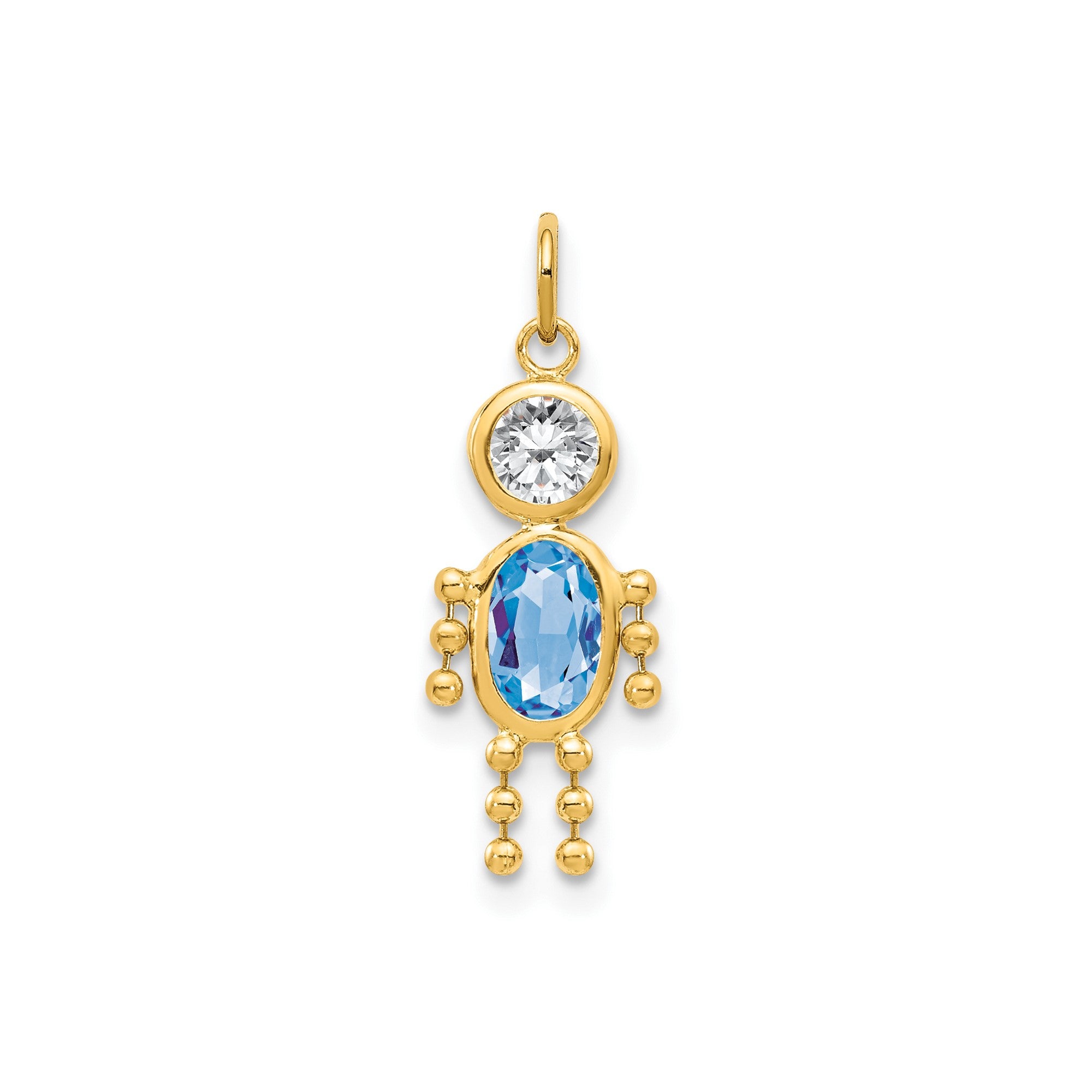 Real Yellow Gold Male Shape Birthstone Pendant Charm, 19x9mm