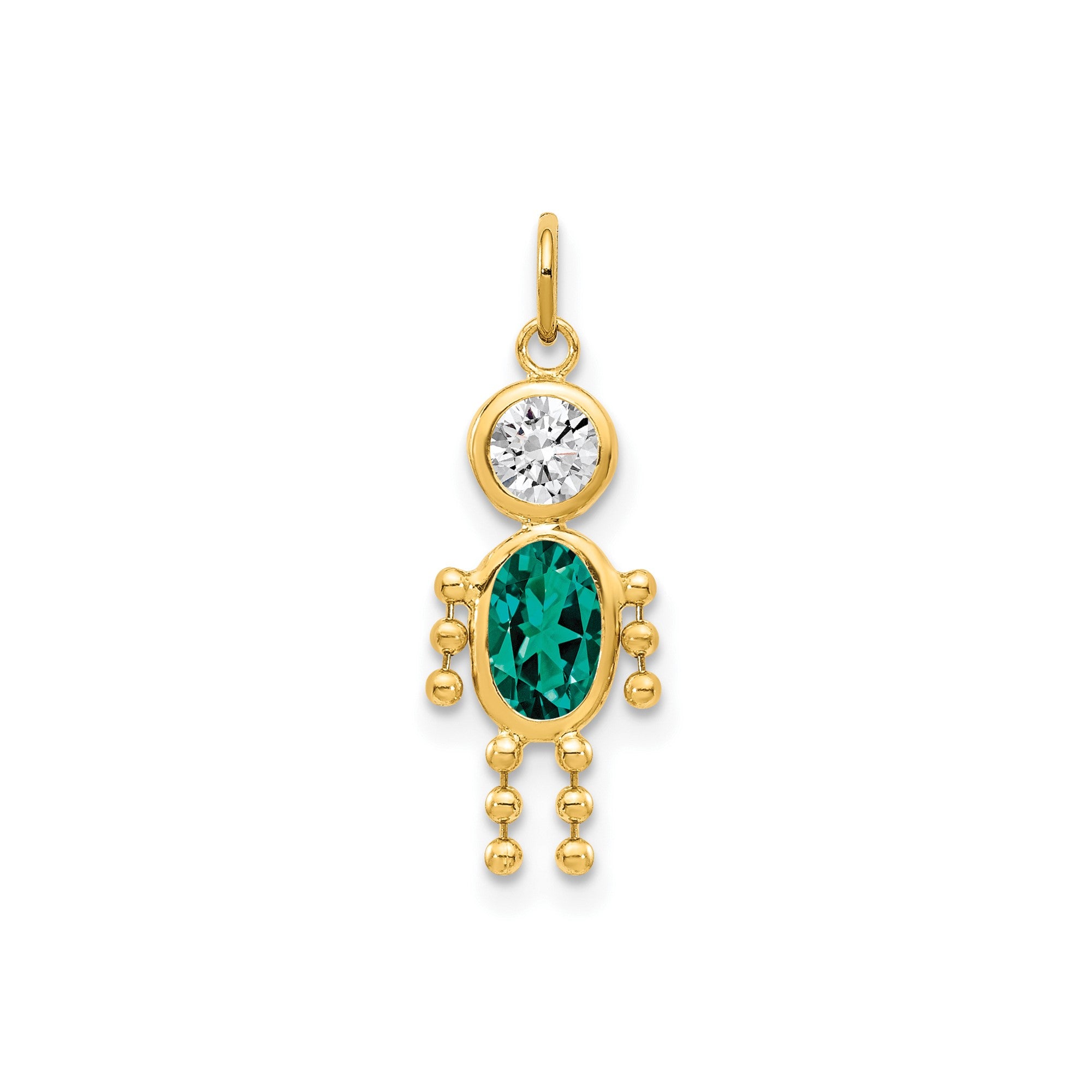Real Yellow Gold Male Shape Birthstone Pendant Charm, 19x9mm