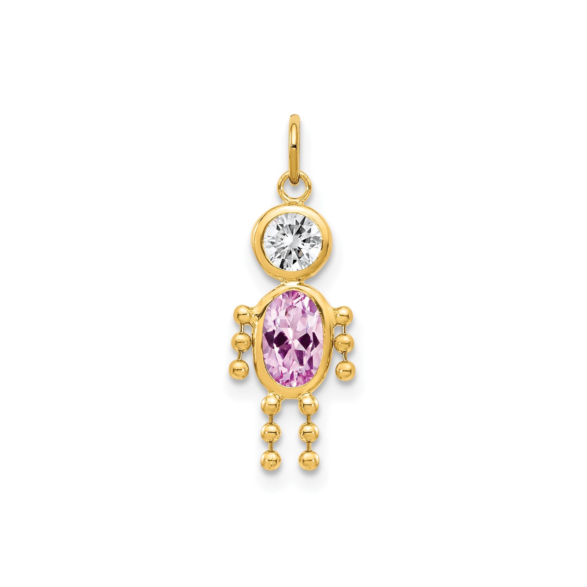 Real Yellow Gold Male Shape Birthstone Pendant Charm, 19x9mm