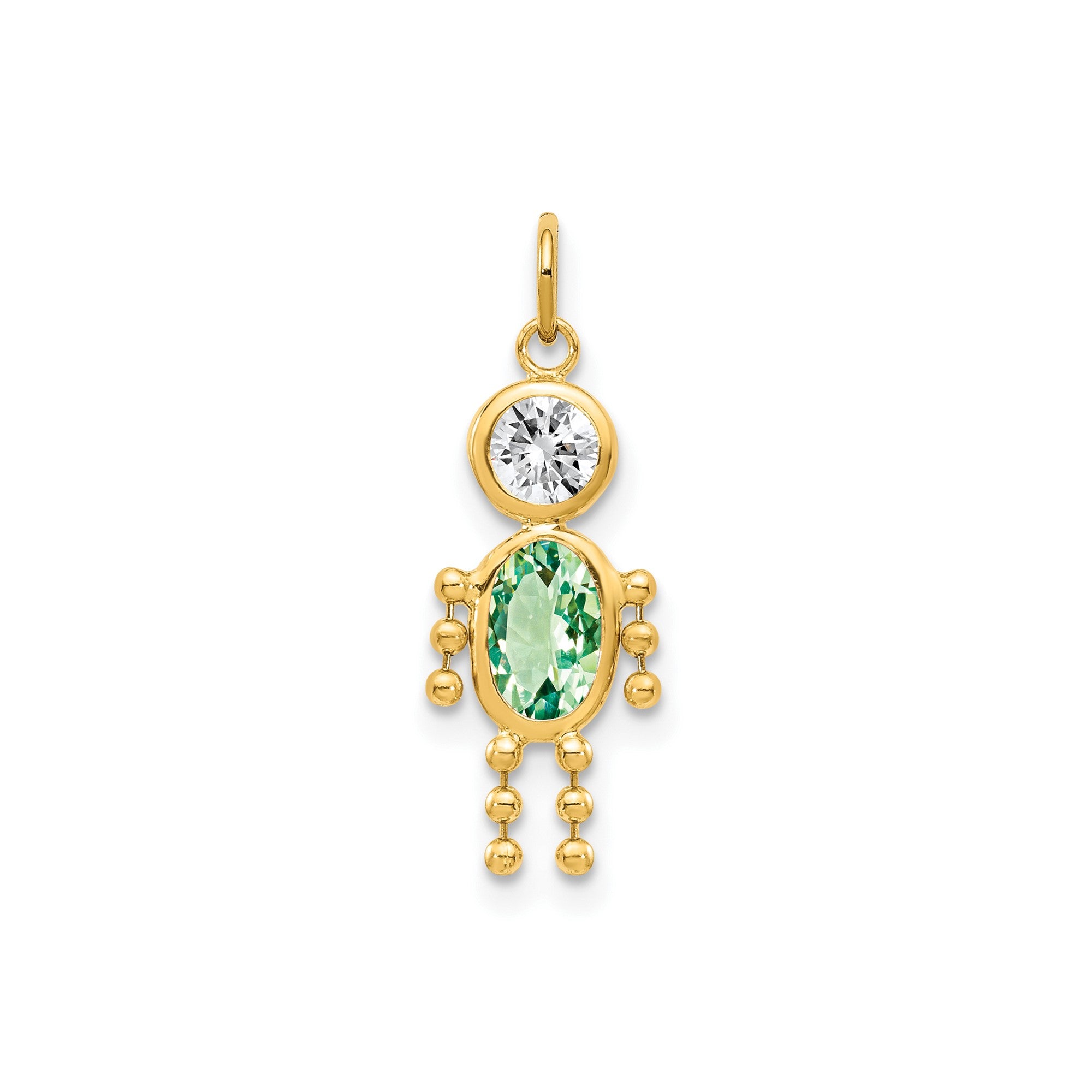 Real Yellow Gold Male Shape Birthstone Pendant Charm, 19x9mm