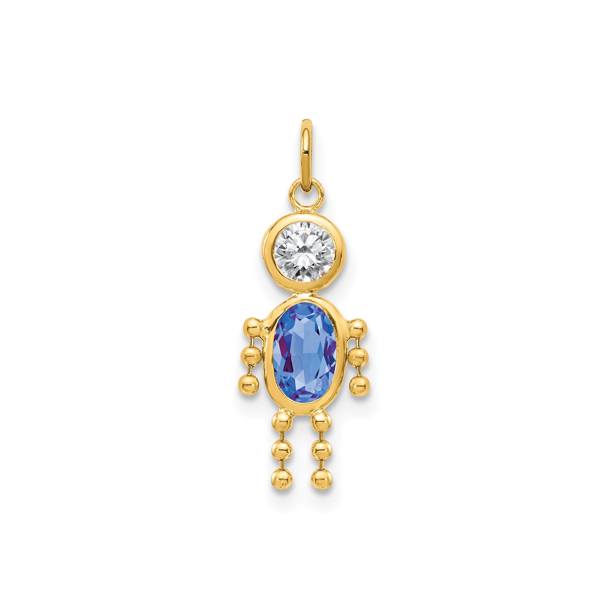 Real Yellow Gold Male Shape Birthstone Pendant Charm, 19x9mm