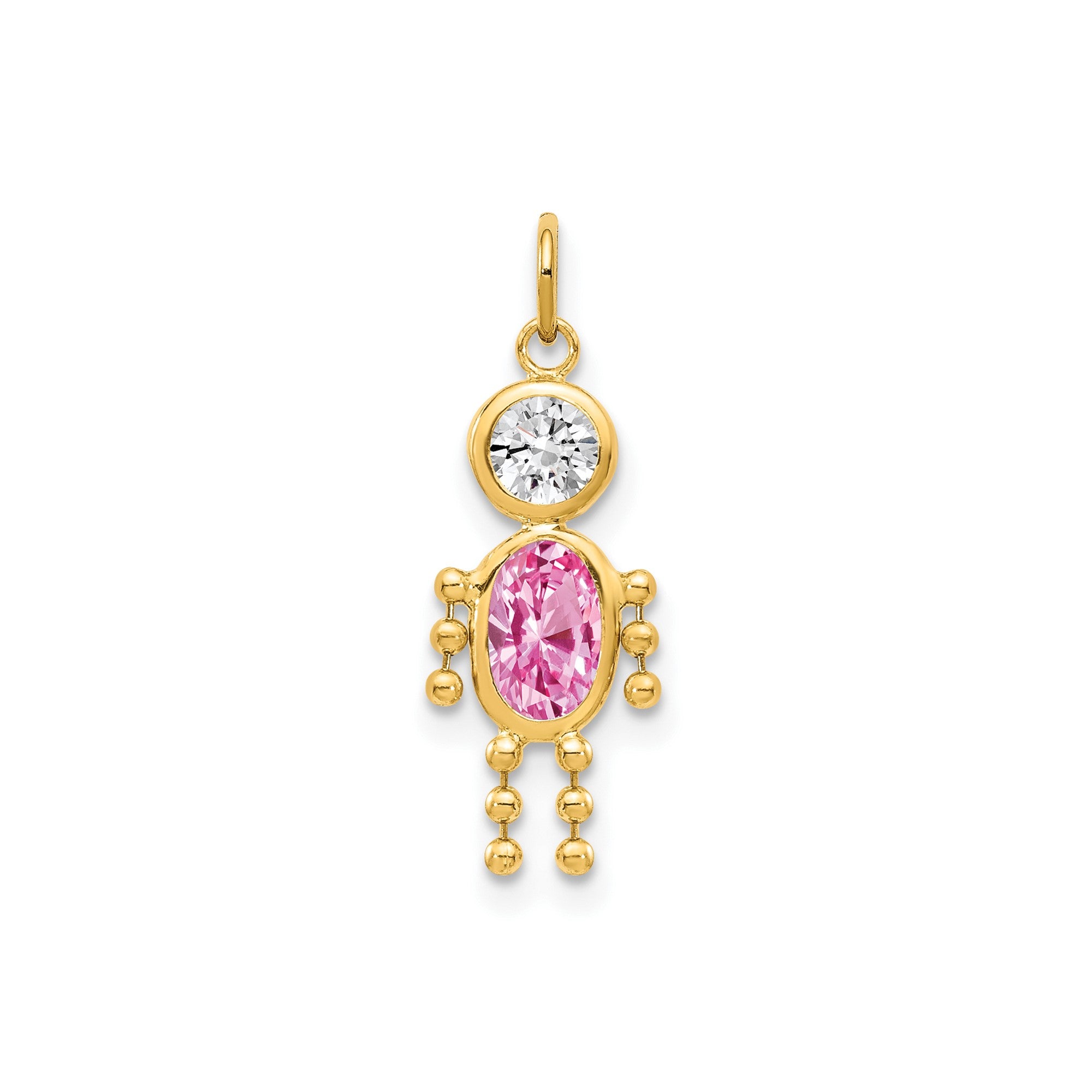 Real Yellow Gold Male Shape Birthstone Pendant Charm, 19x9mm