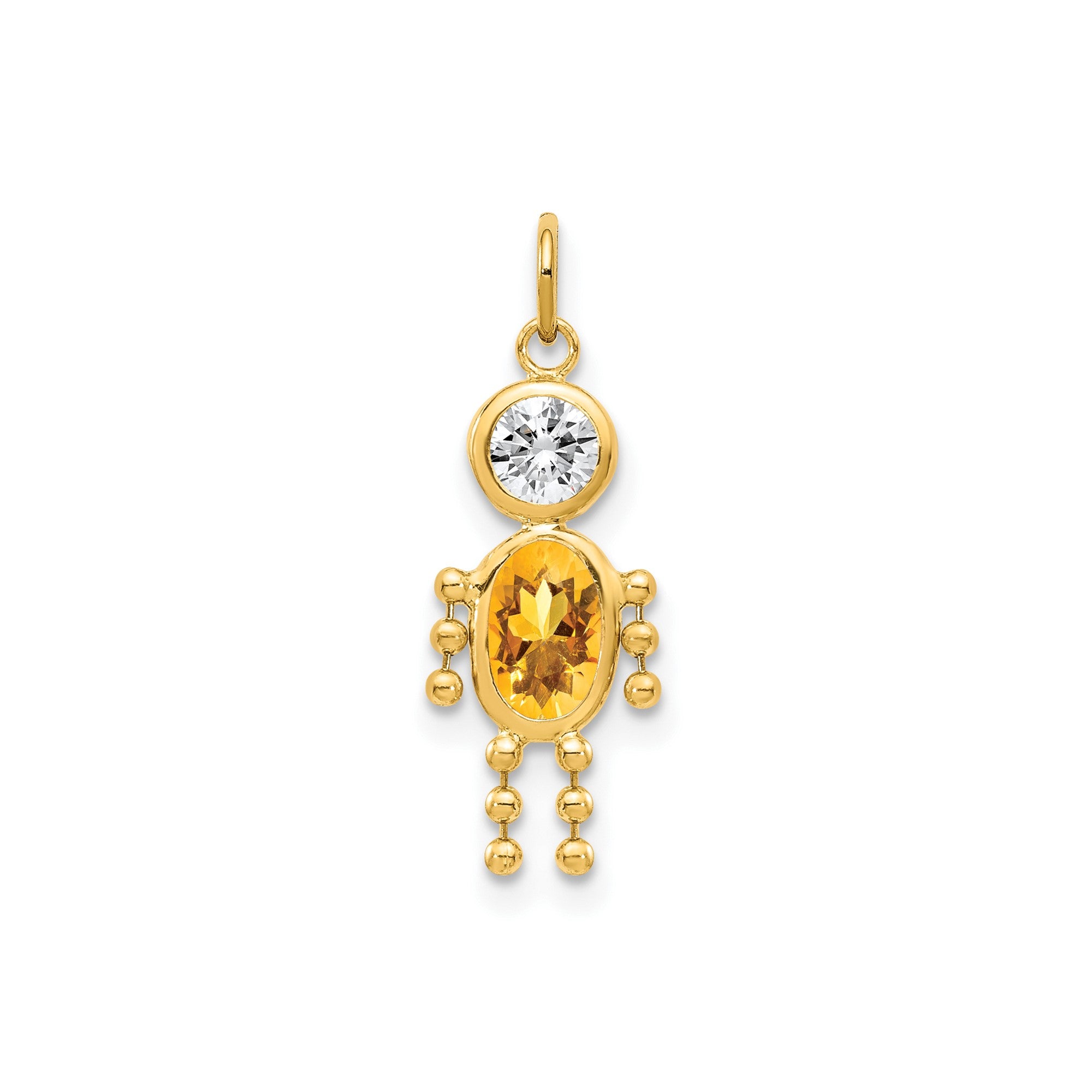 Real Yellow Gold Male Shape Birthstone Pendant Charm, 19x9mm