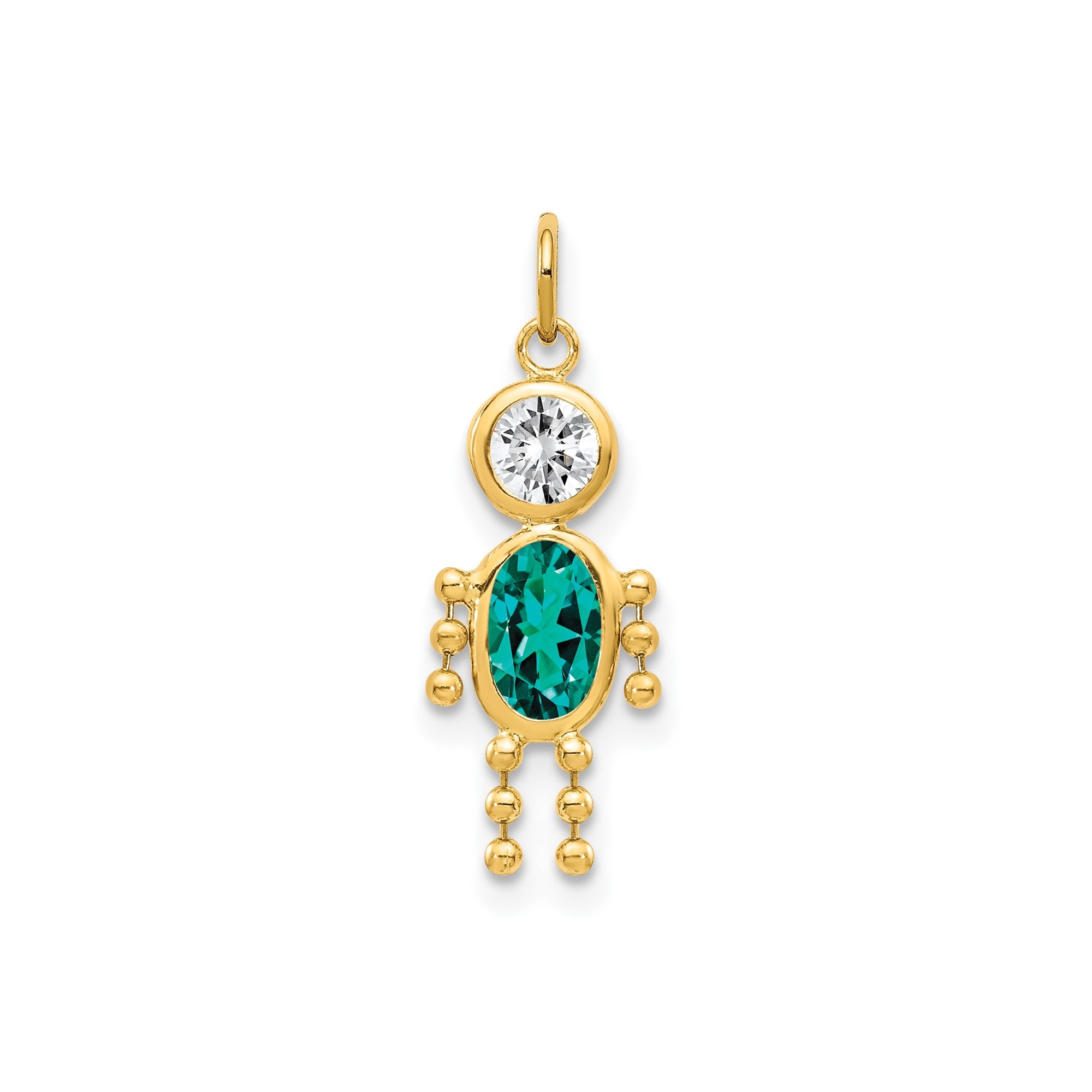 Real Yellow Gold Male Shape Birthstone Pendant Charm, 19x9mm