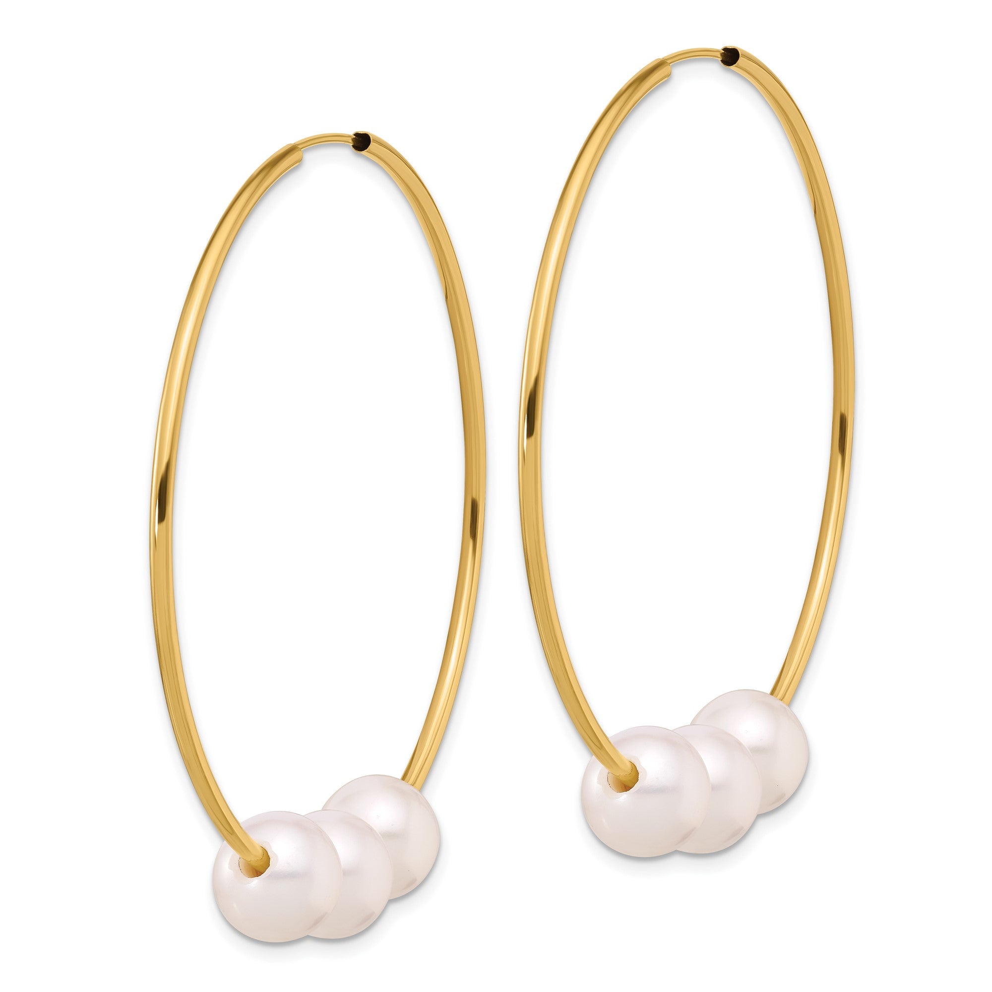 14K Yellow Gold Freshwater Pearl Hoop Earrings, 47mm