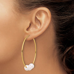 14K Yellow Gold Freshwater Pearl Hoop Earrings, 47mm