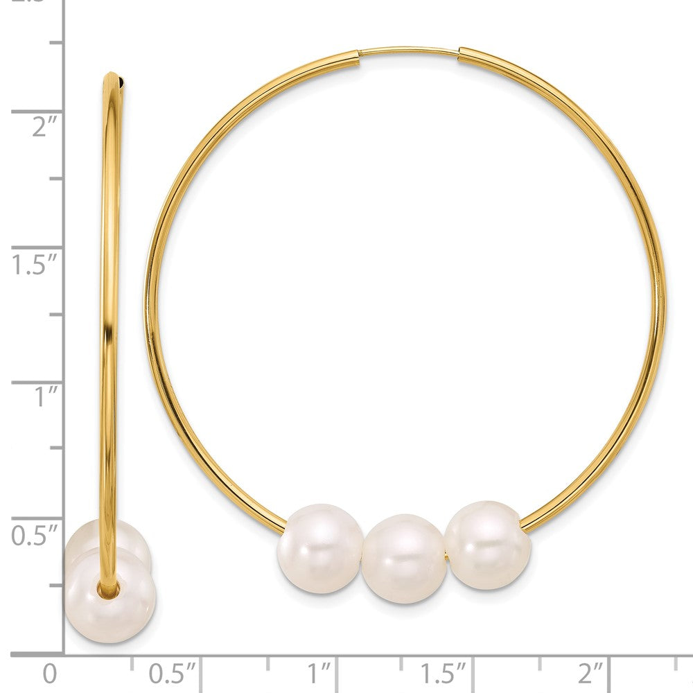 14K Yellow Gold Freshwater Pearl Hoop Earrings, 47mm