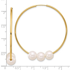 14K Yellow Gold Freshwater Pearl Hoop Earrings, 47mm