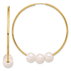 14K Yellow Gold Freshwater Pearl Hoop Earrings, 47mm