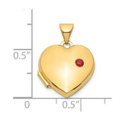 14k Yellow Gold Red Ruby 15mm Heart Locket Pendant