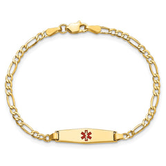 14k Yellow Gold Medical Red Enamel Cross Figaro Alert ID Bracelet fine designer jewelry for men and women