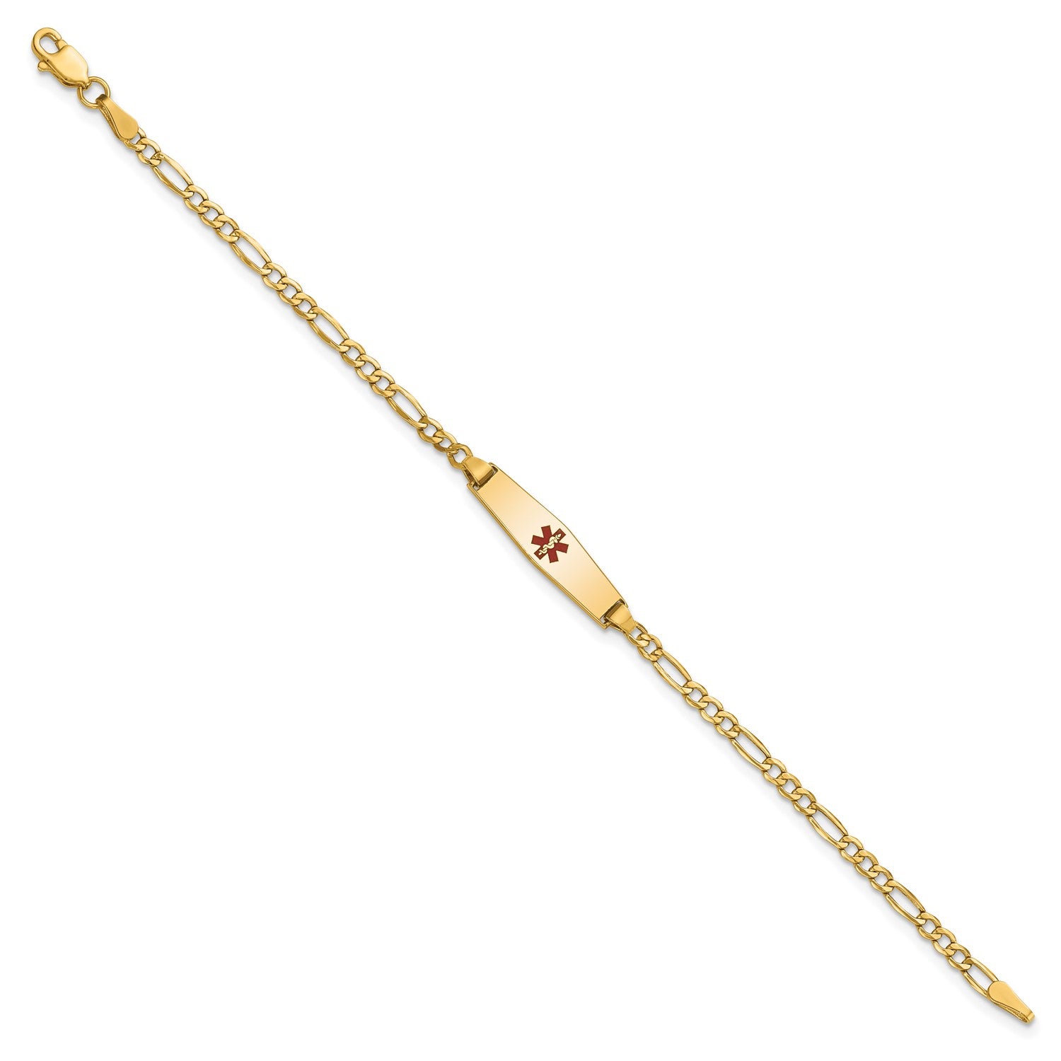 14k Yellow Gold Medical Red Enamel Cross Figaro Alert ID Bracelet fine designer jewelry for men and women