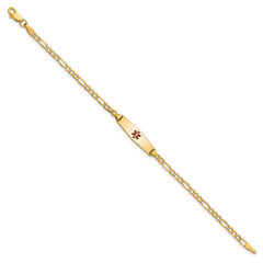 14k Yellow Gold Medical Red Enamel Cross Figaro Alert ID Bracelet fine designer jewelry for men and women