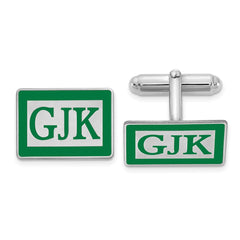 Sterling Silver Rh-plt Enameled Letters Rectangle Monogram Cuff Links fine designer jewelry for men and women