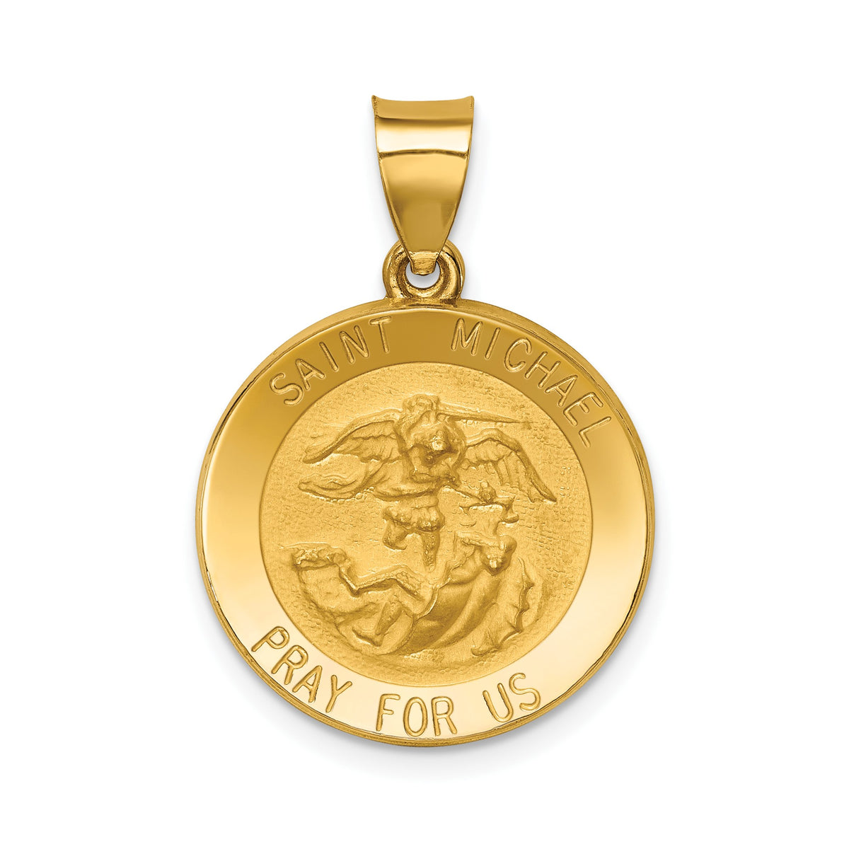 14k Yellow Gold High Polished St Michael Medal Pendant, 21mm