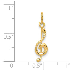 14K Yellow Gold Treble Clef Musical Note Pendant, 21mm x 5mm