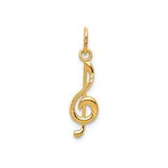14K Yellow Gold Treble Clef Musical Note Pendant, 21mm x 5mm