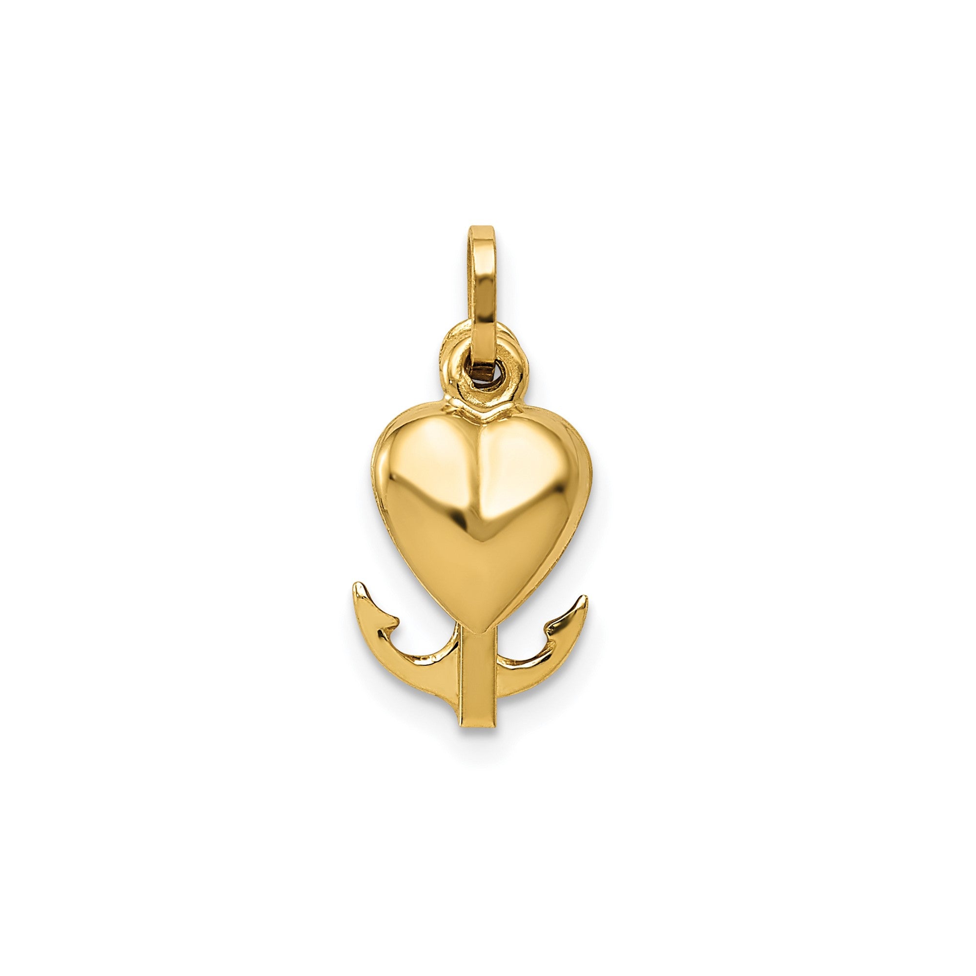 14K Yellow Gold Faith Charm Pendant with Heart, Cross and Anchor, 17x20mm