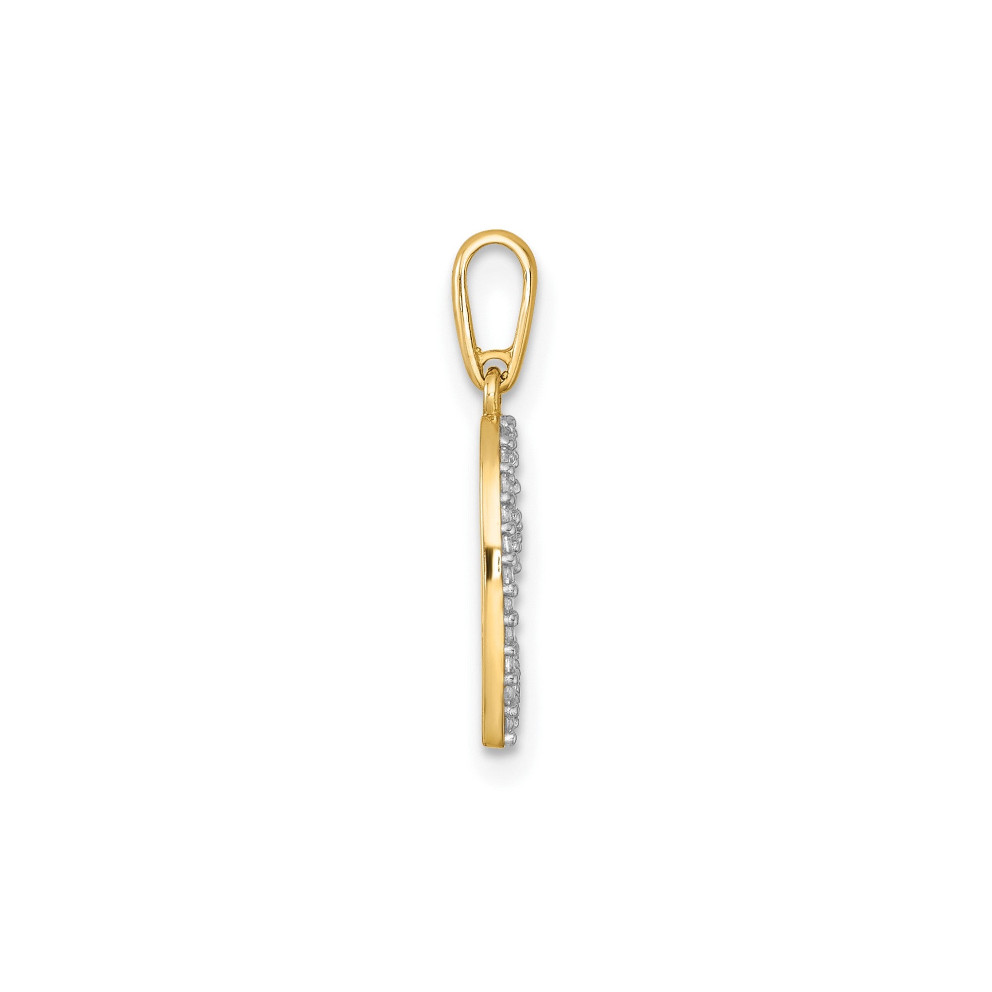 14k Real Yellow Gold CZ Open Heart Pendant, 20x11mm