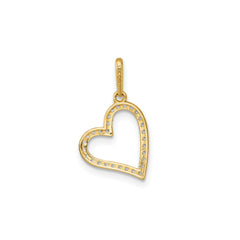 14k Real Yellow Gold CZ Open Heart Pendant, 20x11mm