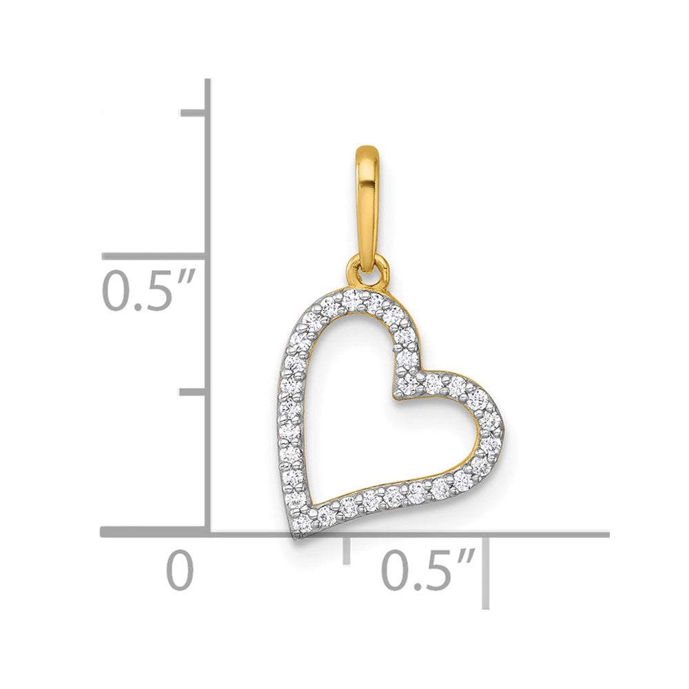 14k Real Yellow Gold CZ Open Heart Pendant, 20x11mm