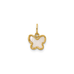 14K Yellow Gold Mother of Pearl Butterfly Pendant Charm, 13x9mm