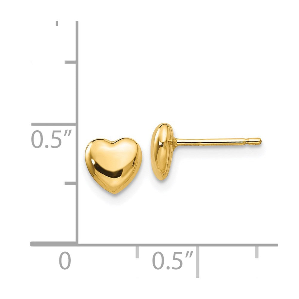 14K Real Gold Heart Shaped Post Stud Earrings, 6mm