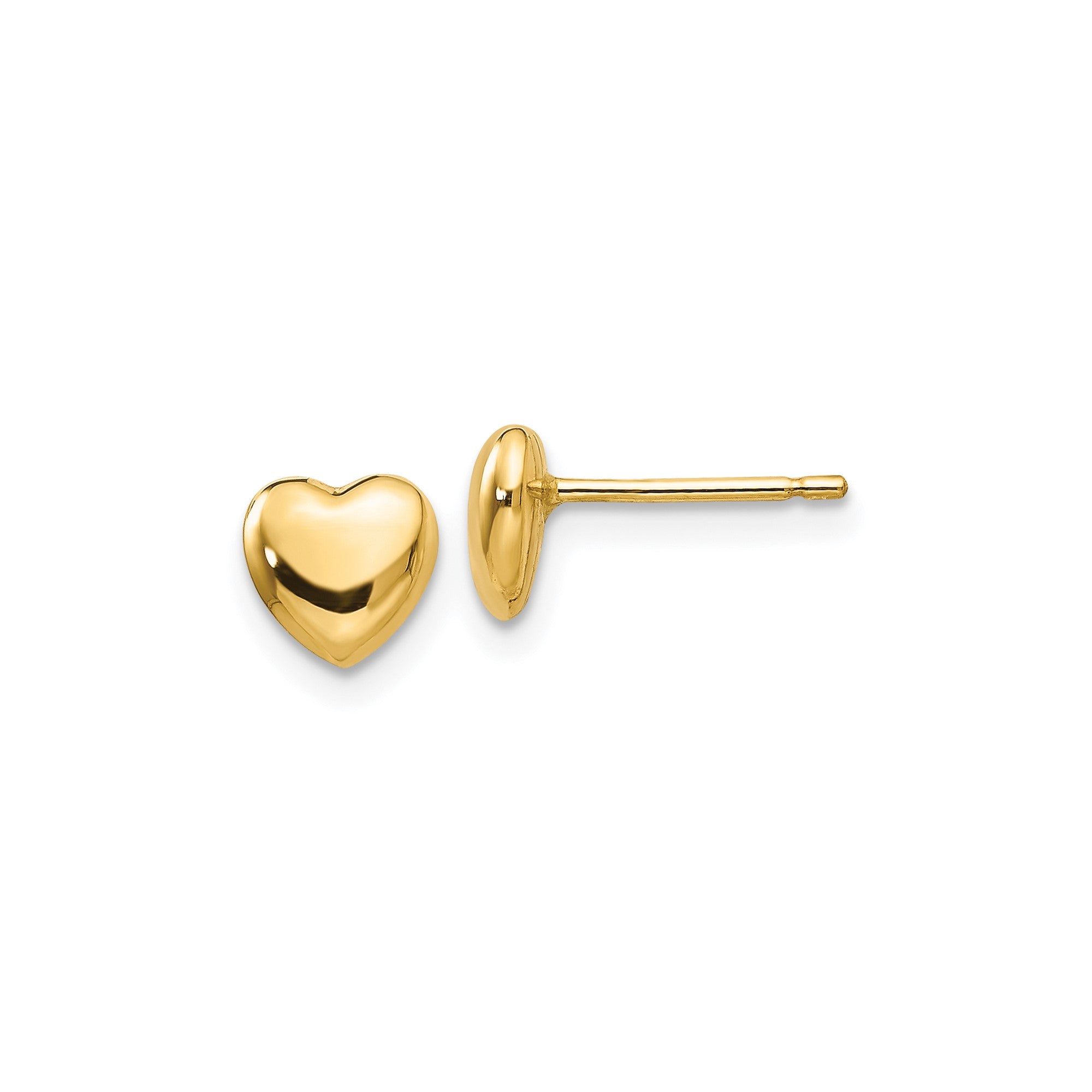 14K Real Gold Heart Shaped Post Stud Earrings, 6mm