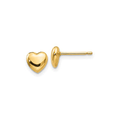14K Real Gold Heart Shaped Post Stud Earrings, 6mm