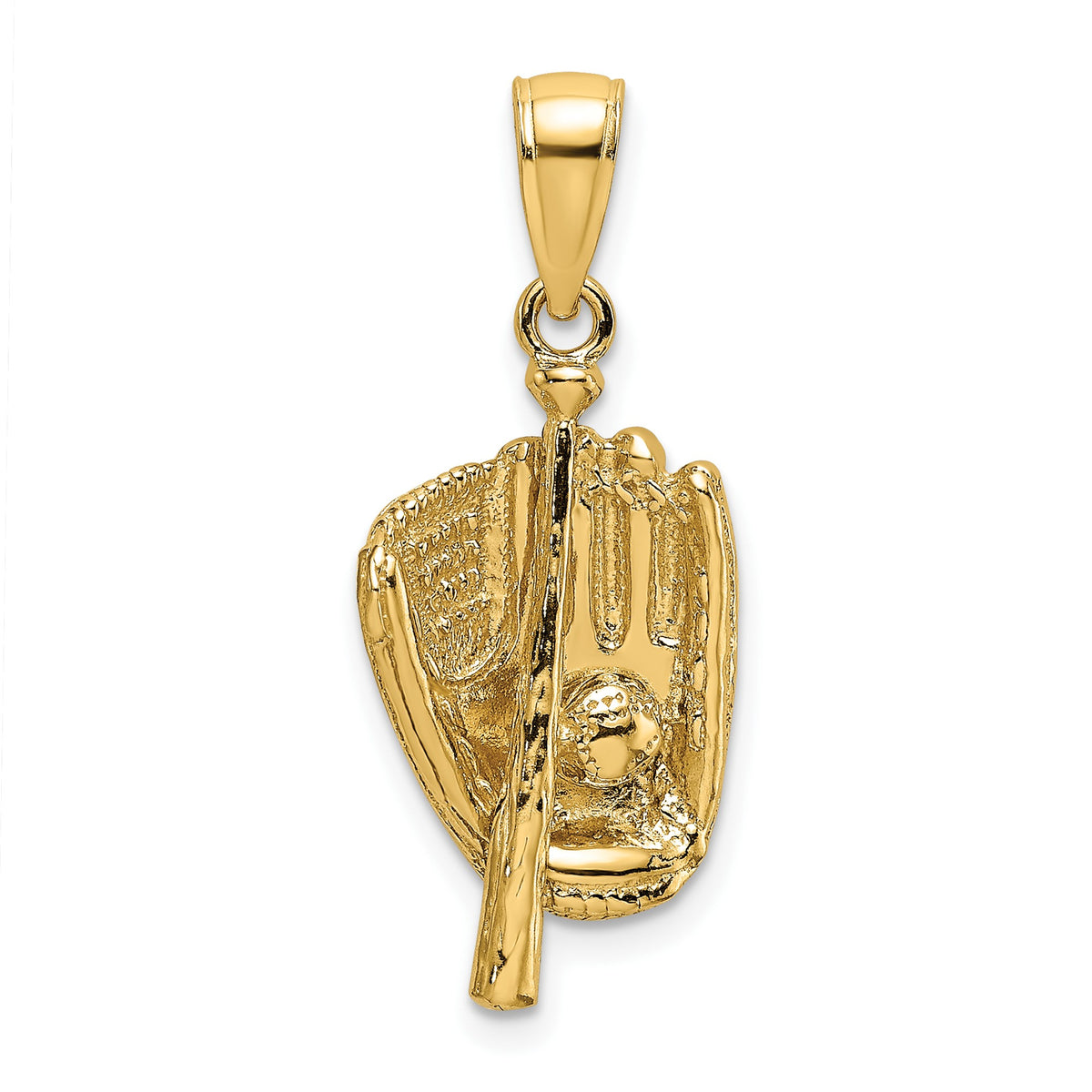 14K Yellow Gold Baseball Glove Bat Ball Pendant, 17x12mm