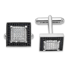 Brilliant Embers Sterling Silver Rhodium-plated 162 Stone Micro Pav’????????? Black and White CZ Cuff Links