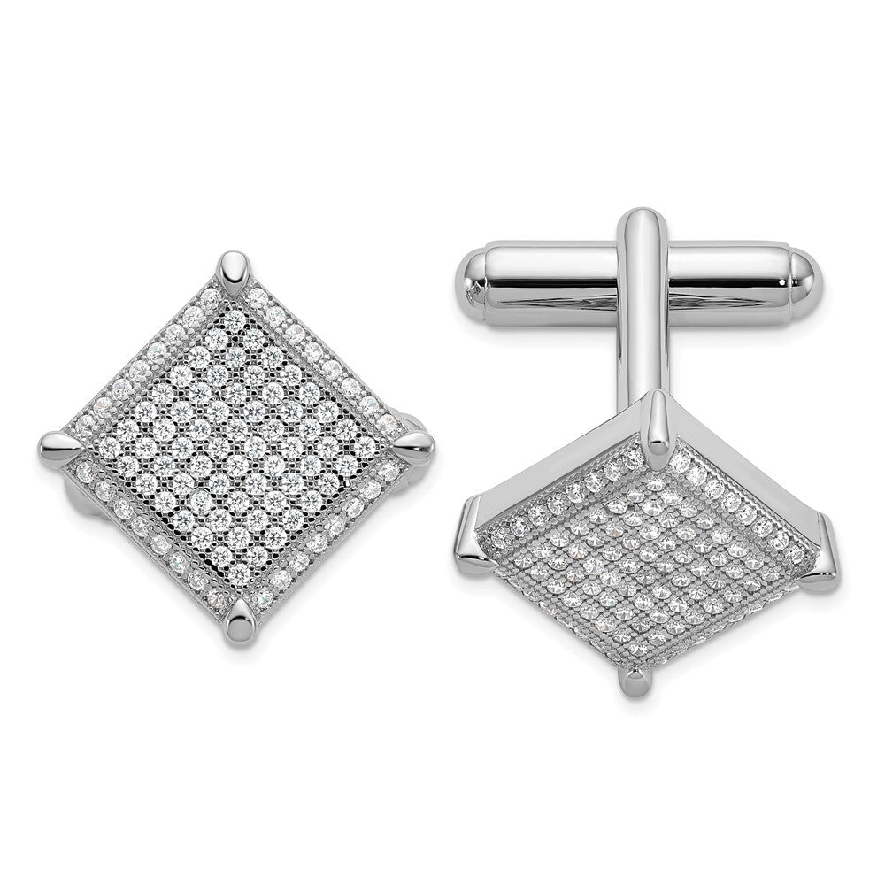 Brilliant Embers Sterling Silver Rhodium-plated 192 Stone Micro Pav’????????? CZ Cufflinks