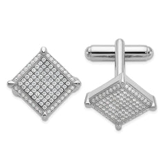 Brilliant Embers Sterling Silver Rhodium-plated 192 Stone Micro Pav’????????? CZ Cufflinks