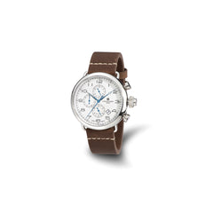 Charles Hubert Men's Stainless Brown Leather Band 46mm Dual Time Watch