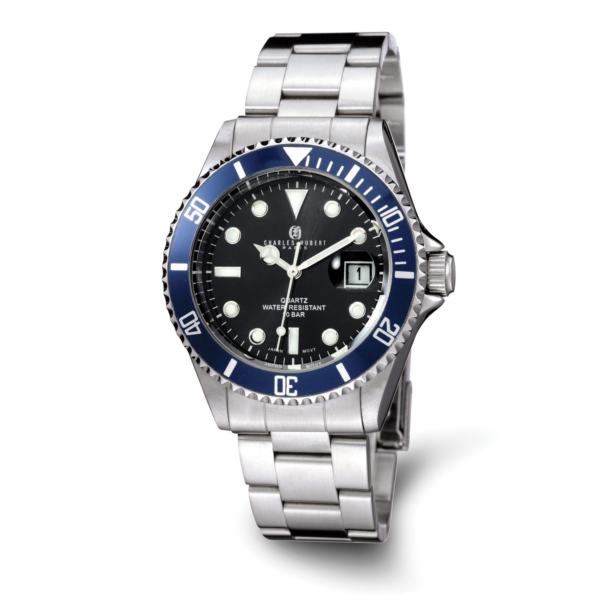 Charles Hubert Stainless Steel Black Dial Men's Watch