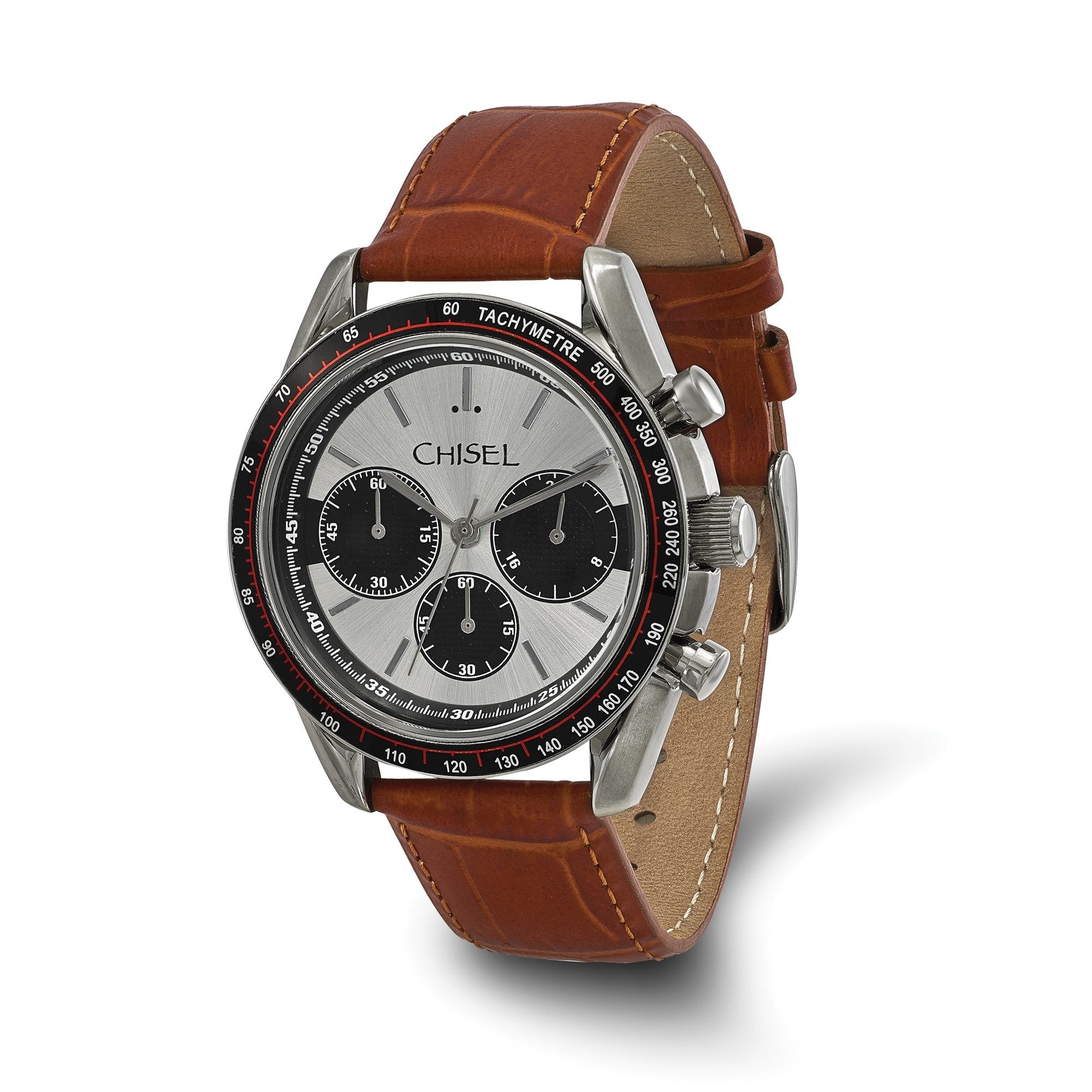 Chisel Mens Stainless Steel Brown Leather Chronograph Watch