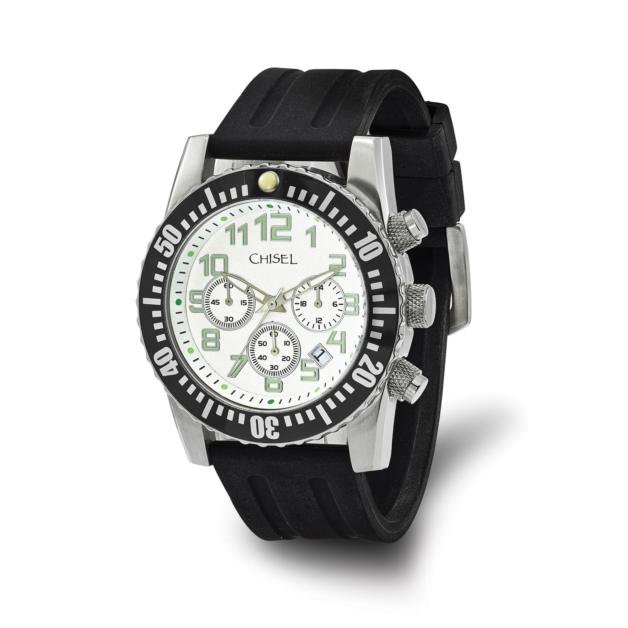 Chisel Mens White Dial Silicone Strap Chronograph Watch