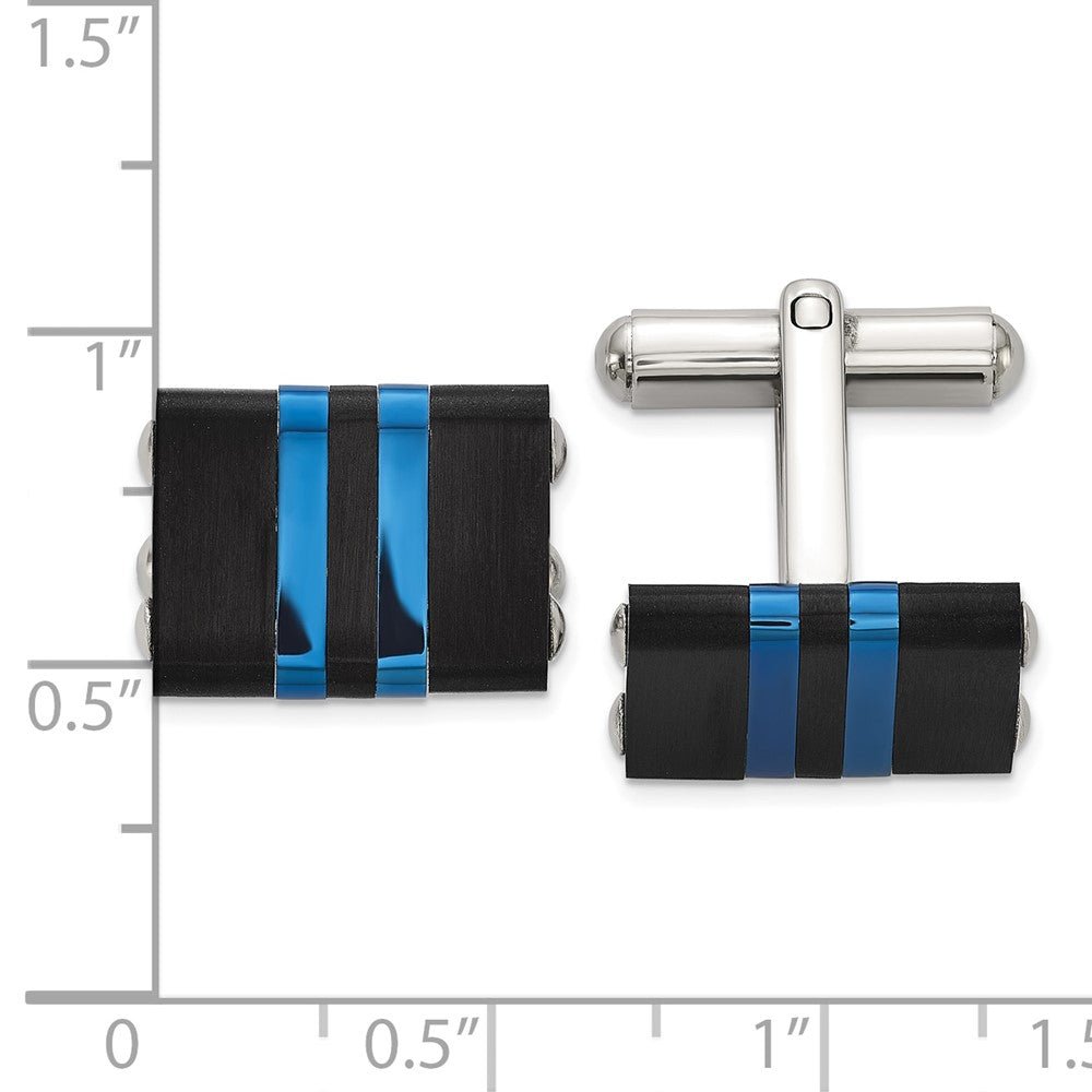 Chisel Stainless Steel Brushed and Polished Black and Blue IP - Plated Cuff Links - JewelryAffairs