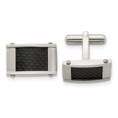 Chisel Stainless Steel Brushed and Polished Black Carbon Fiber Inlay Cufflinks - JewelryAffairs