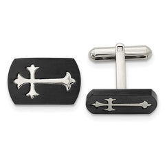 Chisel Stainless Steel Brushed and Polished Black IP - Plated Cross Cufflinks - JewelryAffairs