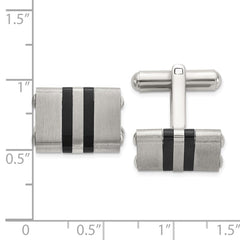 Chisel Stainless Steel Brushed and Polished Black IP-Plated Striped Cuff Links