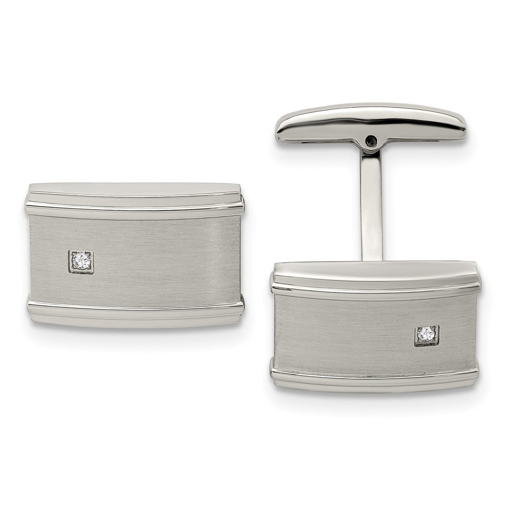Chisel Stainless Steel Brushed and Polished CZ Cufflinks - JewelryAffairs