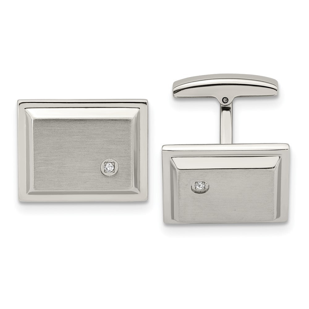 Chisel Stainless Steel Brushed and Polished CZ Rectangle Cufflinks - JewelryAffairs