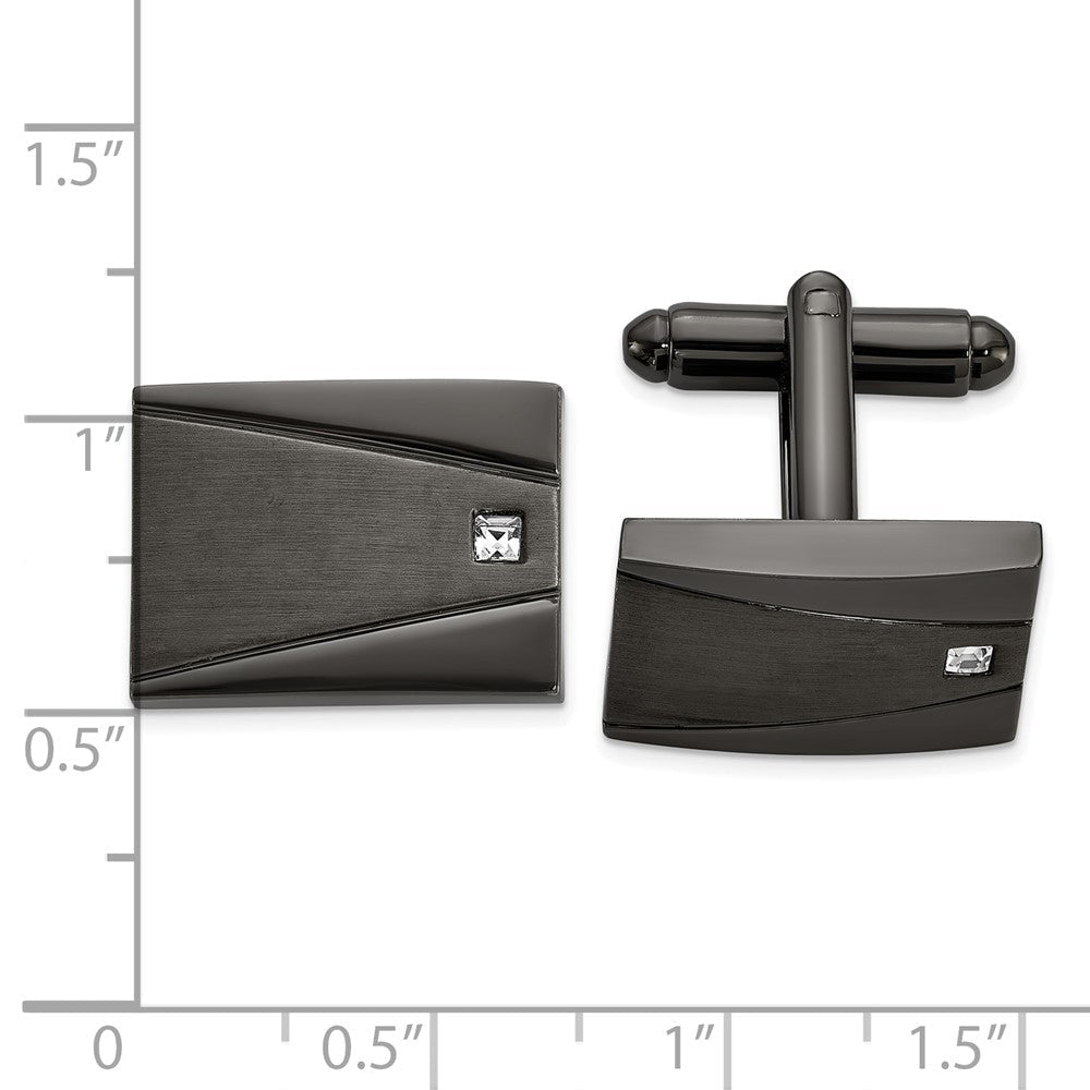 Chisel Stainless Steel Brushed and Polished Gunmetal IP - Plated with CZ Rectangle Cuff Links - JewelryAffairs