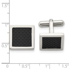 Chisel Stainless Steel Polished Black Carbon Fiber Inlay Square Cufflinks - JewelryAffairs